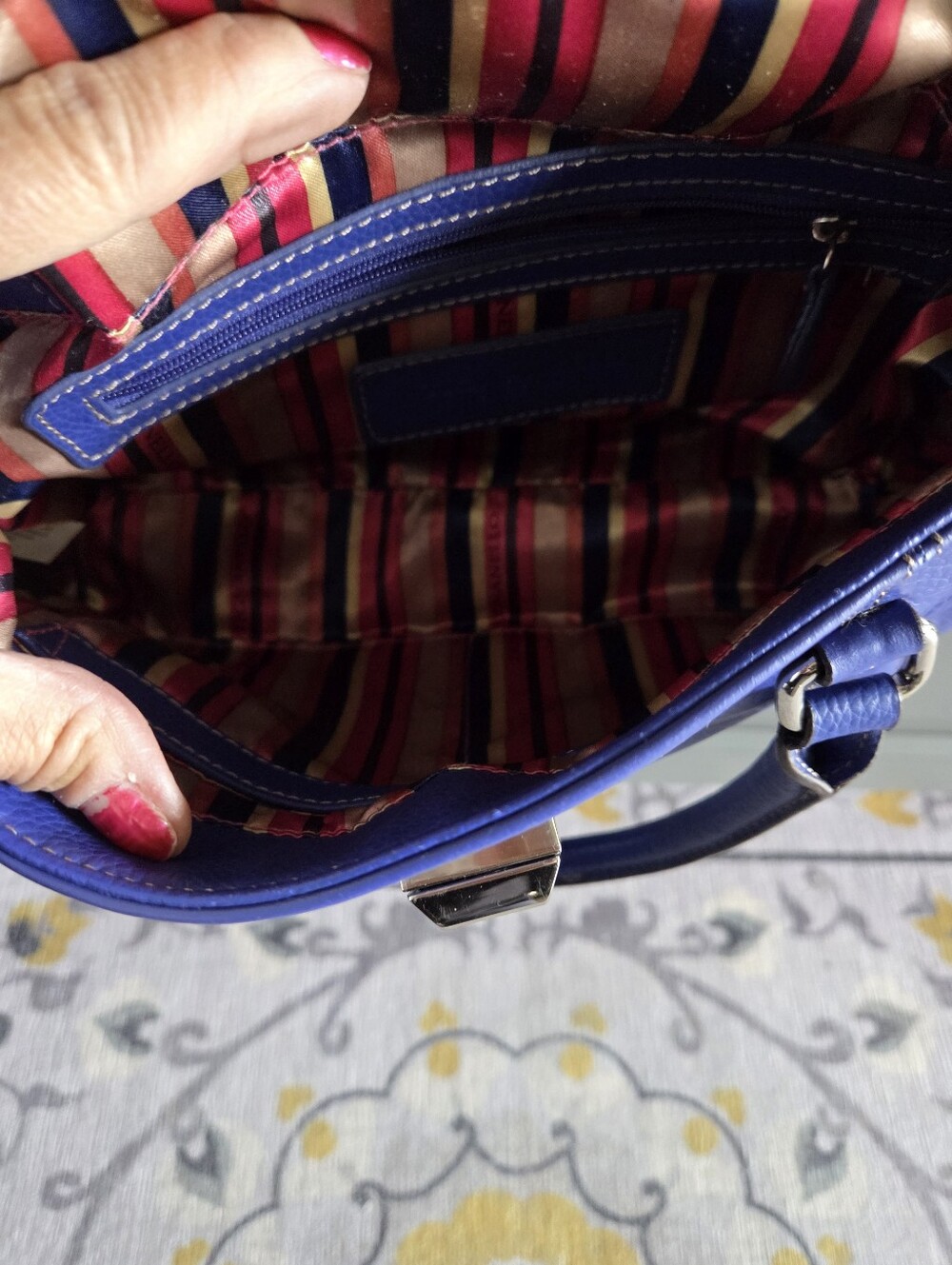 Tignanello Cobalt Blue Leather Satchel with Top Handles - Picture 8 of 12